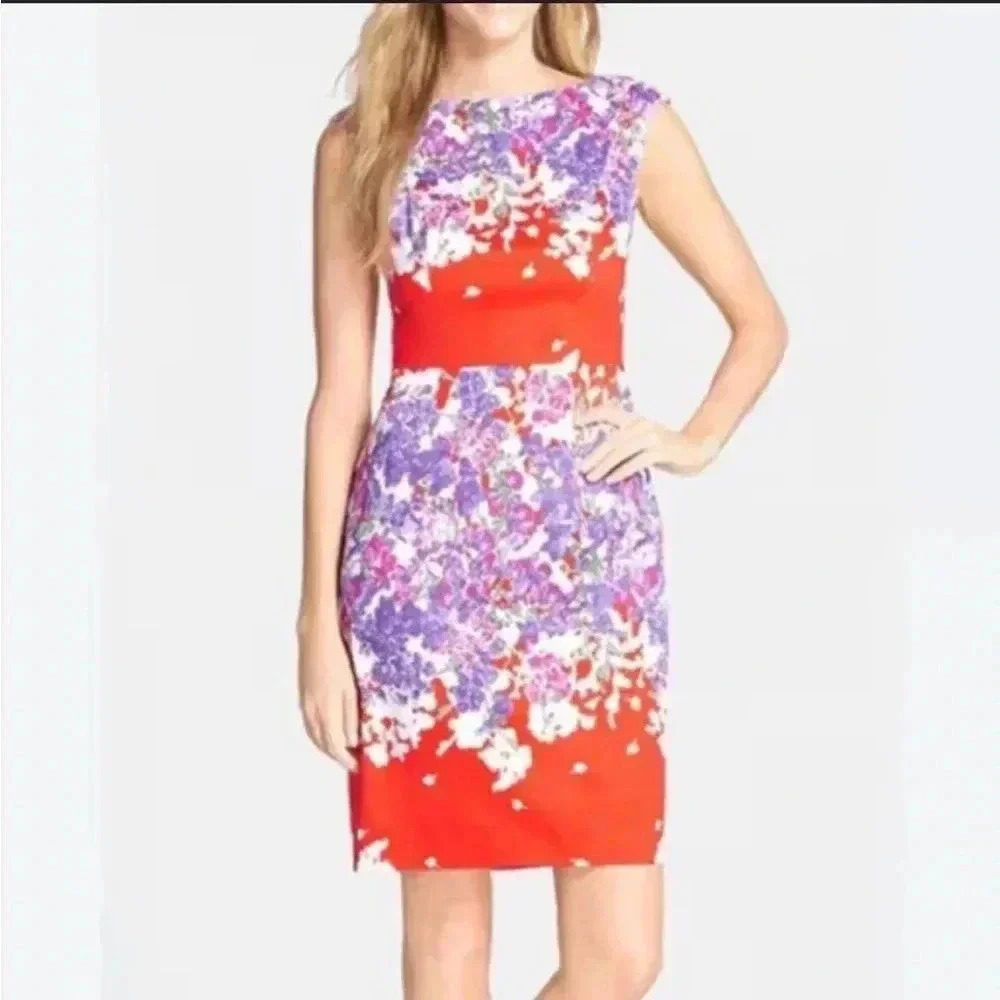 Adrianna Papell Floral Shift Garden Party Red & Purple  Dress size 10